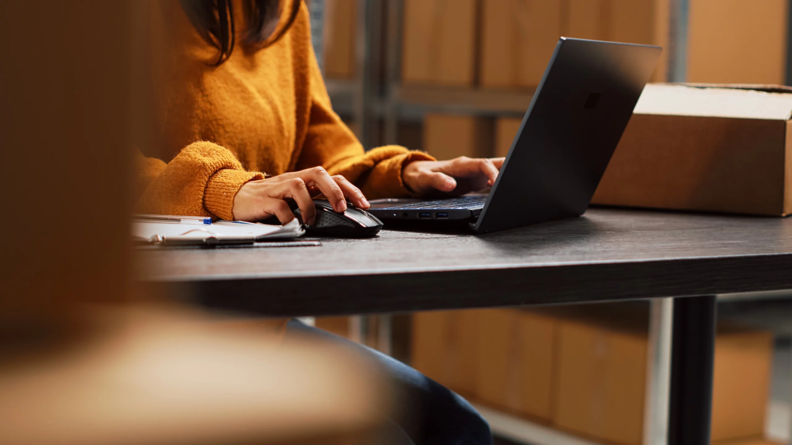 operadora logística acompanhando o roteirizador pelo computador